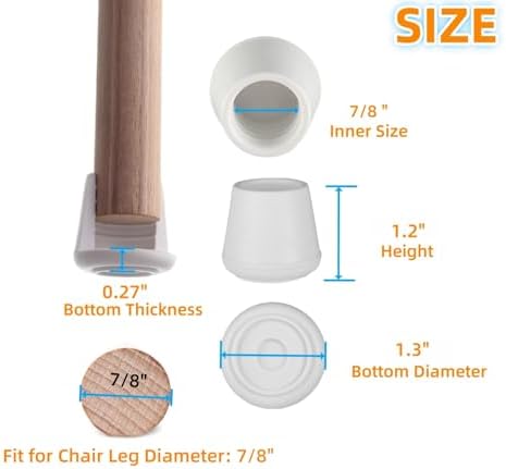 Furnigear Chair Leg Tips Caps Non-Slip Rubber Leg Tips 7/8” Inner Diameter Chair Leg Floor Protectors Round White, 16 Pack