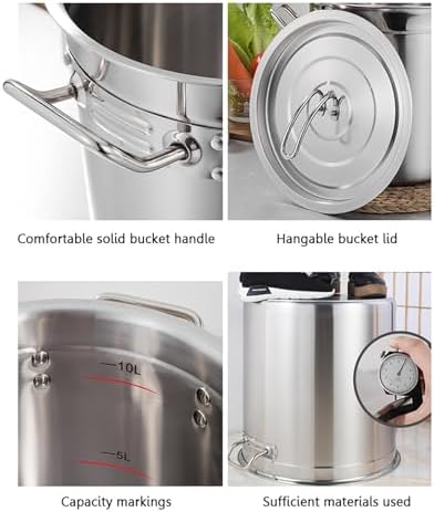 Stainless Steel Thickened Soup Pot with Lid,Food Grade Large Capacity Soup Bucket,Oil Bucket/Boiling Water Bucket/Rice Bucket Commercial,One Color-21L