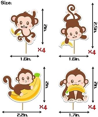 32Pcs Monkey Cupcake Toppers -Monkey Cupcake Decorations fit for Girls Boys Cake Decoration,animal theme Birthday Party Supplies