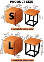 Multifunctional Stool, Storage Stool, Shoe Changing Stool，Foldable Stool, 5 in 1 Nesting Ottoman Set, Versatile Cube Stools with Swivel Casters, Stackable Stools with Nappa Leather Finish(Orange-techn