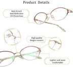 LifeArt Alloy Semi-Rimless Reading Glasses,Blue Light Blocking Glasses, Anti Eyestrain, Computer Gaming Glasses, TV Glasses for Women Men, Anti Glare (Rose Gold, +3.00 Magnification)