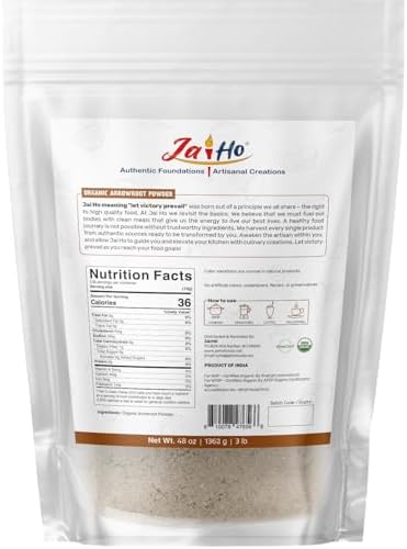 Jai Ho Certified USDA Organic Arrowroot Powder – 3 LB – Gluten-Free, Vegan, Non-GMO – Resealable Zip Lock Pouch
