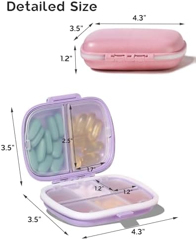 MEACOLIA 3 Pack 8 Compartments Travel Pill Organizer, Daily Pill Case Small Pill Box for Pocket Purse, Portable Pill Container Medicine Vitamin Organizer (Purple, Green, Pink)