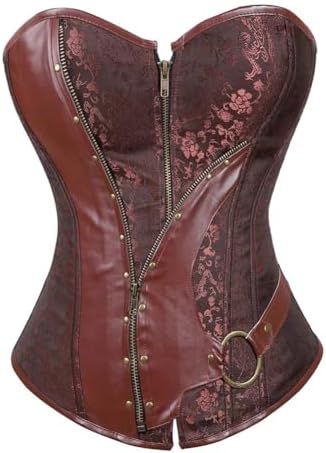 Corset Dress Skirt Tutu Set Women Steampunk Gothic Punk Bustier Pirate Costume Halloween Brown