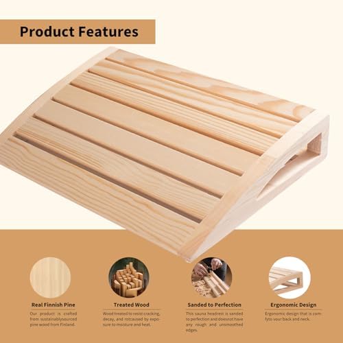 Natural Wood Sauna Headrest - Ergonomic Neck Support Pillow for Home/Infrared Saunas, Heat-Resistant 200°F, Spa-Grade Comfort for Long Sessions