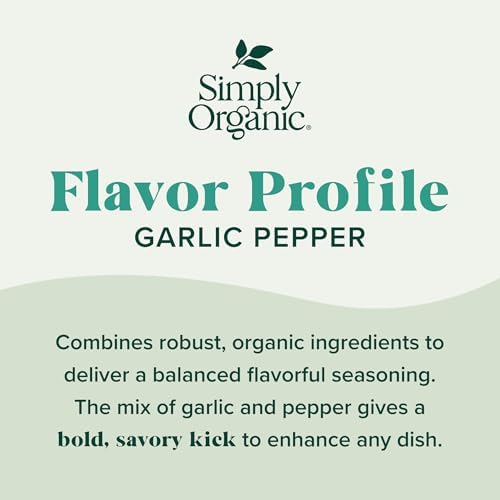 Simply Organic Garlic Pepper, 3.73 Ounce Jar, Blended with Pepper Sea Salt and Onion for Robust Flavor to any Dish
