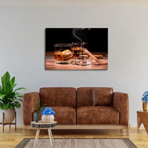 AIYISU Large Bar Wall Art Wine Wall Decor Still Life Canvas Prints Picture Retro Whisky Painting Rustic Bar Bourbon Goblet Poster Modern Artwork for Pub Restaurant Dining Room Home Decoration 32x48”