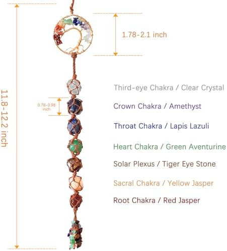 Tree of Life Hanging Chakra Stones, Crystals and Healing Stones Chakra Ornaments for Christmas Tree, Witchy Gifts, Dream Catchers and Meditation Accessories 7 Chakra Decor