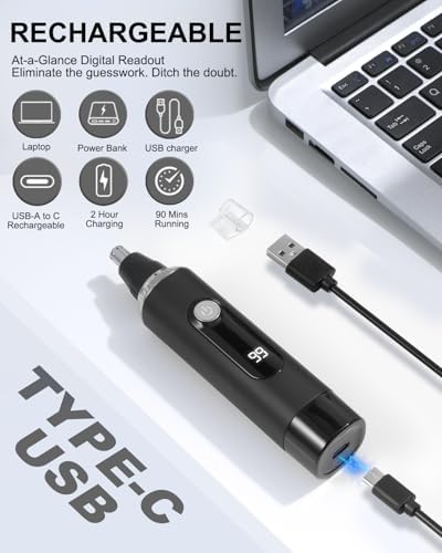 Nose Hair Trimmer for Men and Women,2026 Professional Painless IPX7 Waterproof Eyebrow & Facial Hair Trimmer,USB Rechargeable with LED Display Dual-Edge Blades for Smoother Cutting,BlackSilver
