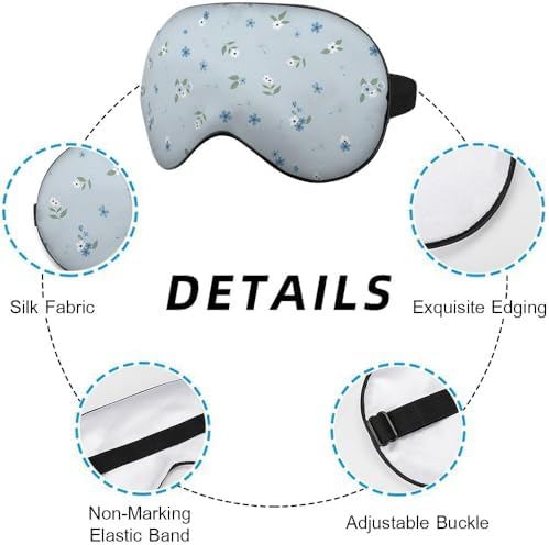 Floral Silk Eye Mask Sleep Mask Blooming Plant Pattern Light Blue White Flower Eye Mask with Adjustable Strap Lightweight for Women Work Travel Night Sleep