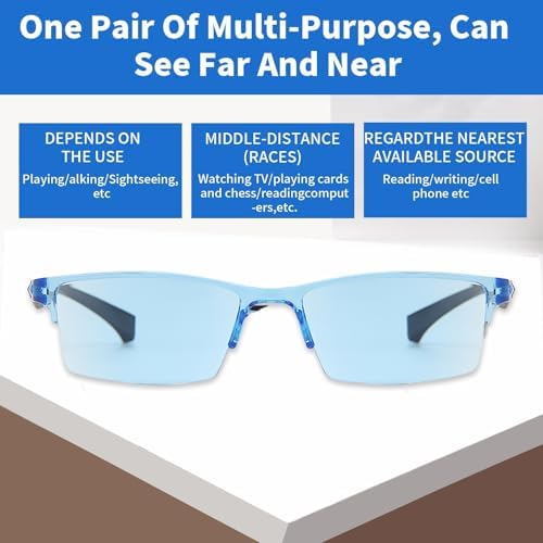 2 PCS Auto Focus Glasses Self Adjusting, Automatic Zoom Anti-Blue Light Presbyopia Glasses, Intelligent Dual Focus Smart Reading Glasses for Women & Men(Blue)