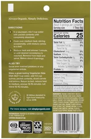 Simply Organic Vegetarian Brown Gravy Mix - Certified Organic, Vegan, Kosher | 1 Ounce (Pack of 12)
