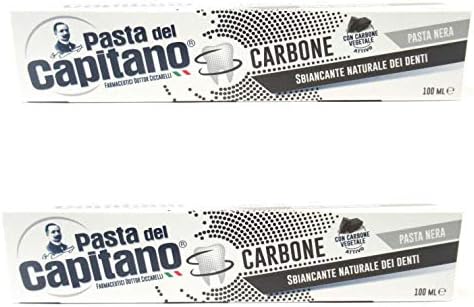 Pasta del Capitano Carbone Whitening Black Toothpaste 100ml 3.38fl.oz, Pack of 2