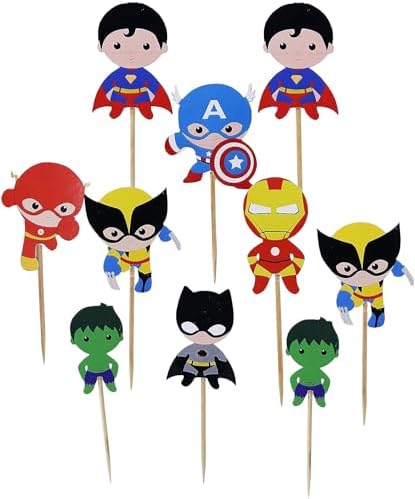 Confetti 24pc Cartoon Superhero Cupcake Topper for Kids Birthday Party Cake Decoration Supplies Super Heroes Cupcake Toppers Cupcake Toppers/Super Heroes Party Supplies/Superheroes Inspired