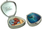 Houder Designer Pill Box - Decorative Pill Case with Gift Box - Carry Your Meds in Style (Peacock Feather)
