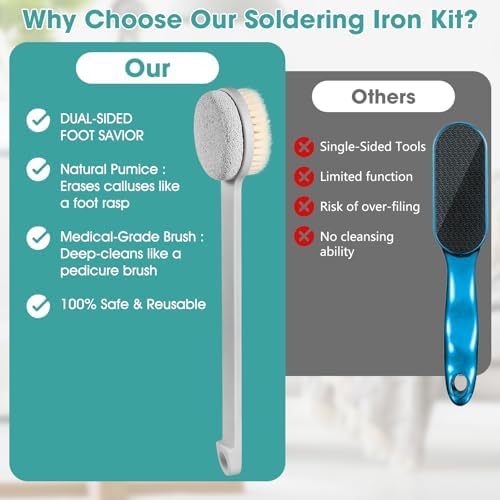 Callus Remover for Feet & Foot Scrubber - Upgraded Dual Sided Pedicure Tools for feet with Natural Pumice Stone and Nylon Brush, Foot Brush for Dead Skin Care, 14.2"x1.8", Hanging Hole Design(Gray)