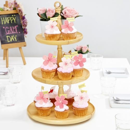 60 Pcs Edible Flowers Cake Topper Cupcake Toppers Decorations Wafer Paper Pink Cherry Blossom Flowers Wedding Themed Party Birthday Cake Decoration