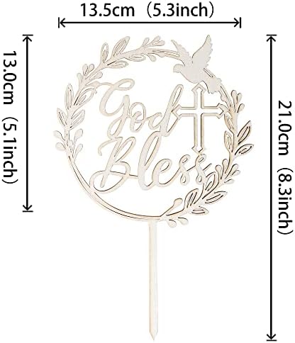 1 PCS God Bless and Cross Cake Topper with Dove Wooden God Bless Cake Pick First Communion Cake Decoration for Christening Religious Baptism Baby Shower Birthday Party Cake Decorations Supplies