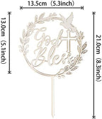 1 PCS God Bless and Cross Cake Topper with Dove Wooden God Bless Cake Pick First Communion Cake Decoration for Christening Religious Baptism Baby Shower Birthday Party Cake Decorations Supplies