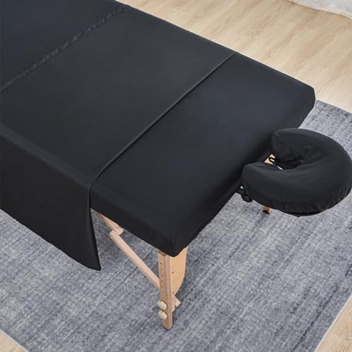 MRJ Soft 3 Piece Set Microfiber Massage Sheet Set,for Massage Tables,Includes Massage Flat Sheet,Massage Fitted Sheet and Face Rest Cover,Black