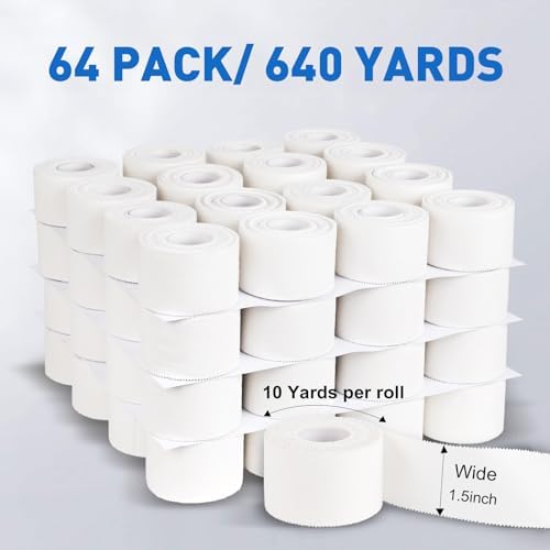 CHMI Athletic Tape,White Sports Tape (64 Pack), 640 Yards Rolls Very Strong Easy Tear NO Sticky Residue Best Tape for Gymnastics Climbing Bat Injuries Medical (1.5 Inch X 640 Yards).