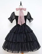 ZZEQYG Womens Lolita Dress for Girl Gothic Pink Puff Sleeve Dress with Bow