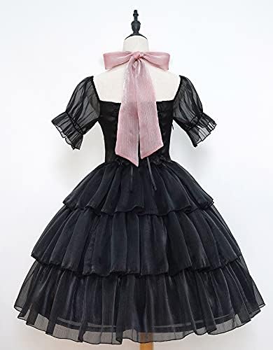 ZZEQYG Womens Lolita Dress for Girl Gothic Pink Puff Sleeve Dress with Bow