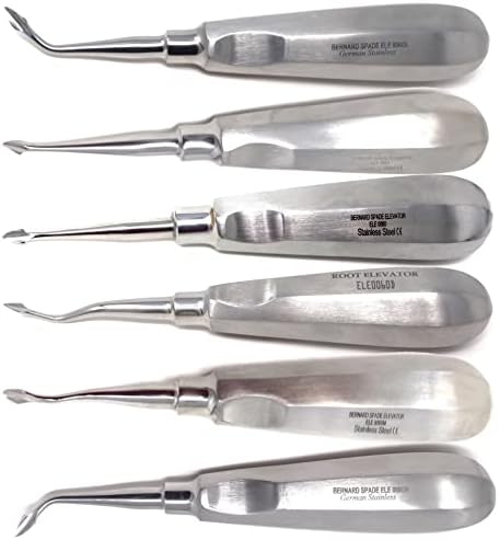 Set of 6 Premium Grade Dental Tooth Surgery Bernard Spade Concave Curved Root Tip Elevators, Stainless Steel Dental Instrument …