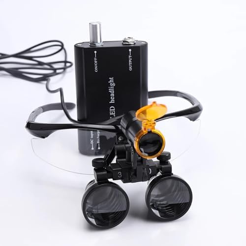Lab Magnifier 2.5X or 3.5X Binocular Dental Loupes 5W LED Headlight Head Lamp with Yellow Filter Rechargeable Lithium Battery with Clip (3.5X-420mm)