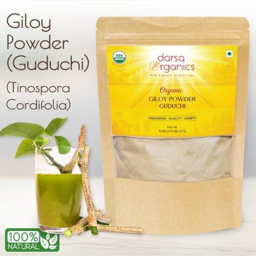 Giloy Powder (8oz) - Premium Organic Guduchi (Tinospora Cordifolia) for Immune Support - USDA Certified Giloy Stem Powder for Herbal Tea & Digestion - Non-GMO, Kosher & Vegan