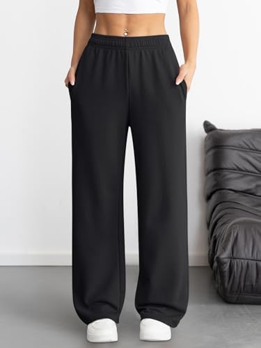 ATHMILE Women's Wide Leg Sweatpants High Waisted Baggy Interior Drawstring Joggers Straight Leg Sweat Pants with Pockets