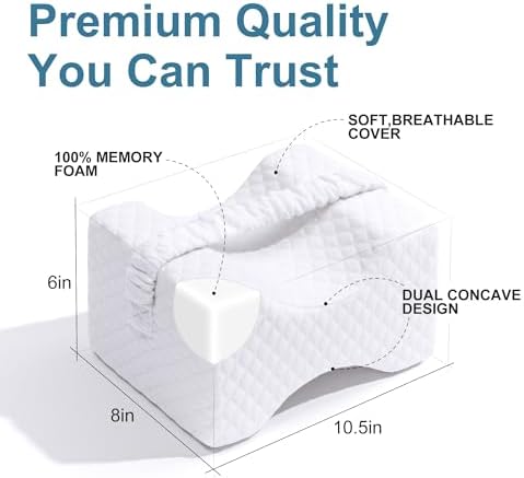 Knee Pillow for Side Sleepers,Memory Foam Leg Pillow for Side Sleeping Between Knees,Knee Cushions for Hip,Back,Joints,Sciatica Pain Relief Pillows,Spinal Alignment Support,White