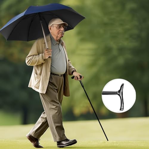 Walking Cane Umbrella 2 in 1, Non Slip Wear-Resistant Aluminum Straight Rod Crutch Umbrella, for Tourism, Climbing, Men, Women
