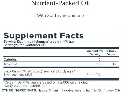 HERITAGE STORE Black Seed Oil w/ 3% Thymoquinone, Omega 6 9 - Nigella Sativa Liquid Oil, Cold Pressed from Black Seeds, Joints, Digestion and Immune Support, Vegan, 60-Day Guarantee, 30 Serv, 1 fl oz