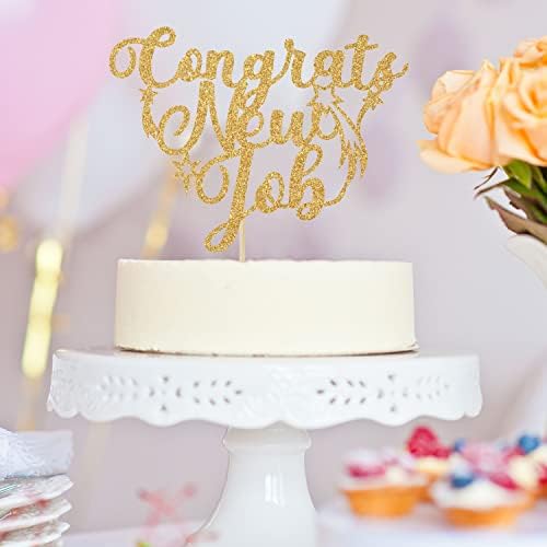 Congrats New Job Cake Topper, New Job Who Dis Cake Decor, Job Change/Farewell/Going Away Party Decorations Supplies Gold Glitter