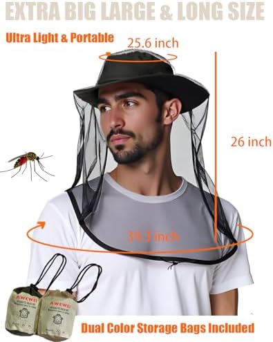 Mosquito Head Net, 2 Pack Cooling Ice Silk Bug Net for Head, Ultra Fine Soft Large Long Mesh Face Cover Mask Hood