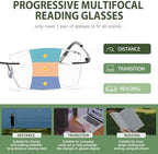 Frameless Progressive Multifocal Reading Glasses Diamond Cut Photochromic Sunglasses Titanium Progressive Readers