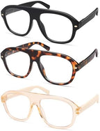 AMOMOMA 3 Pack Retro Blue Light Aviator Reading Glasses for Women Men,Oversized Large Computer Reader Frame AM6163