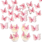 YOcity 48Pcs Edible Butterflies Cake Cupcake Toppers Pink Wafer Paper Butterfly Cake Decorations for Wedding Birthday Party Cupcakes Decorating Pink