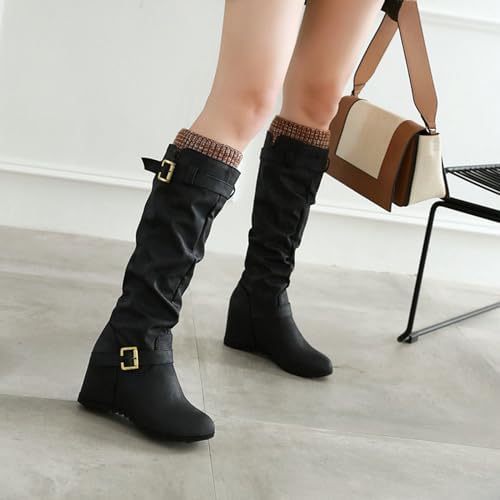 Vujkliy 7CM/2.75IN Belt Buckle Knee-High Sleeve Boots High Boots Sexy and Elegant Nightclub Pole Dance Boots