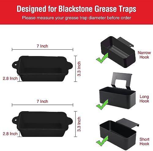 2 Pack Blackstone Silicone Grease Cup Liners for 36 28 22 17 Inch Griddle, Reusable Catcher Liner Grill Grease Tray Blackstone Accessories, Replacement of Aluminum Foil Drip Pans, Black