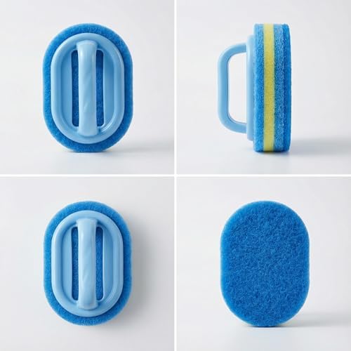 Heavy-Duty Cleaning Brush with Ergonomic Handle - Stiff Sponge Scrubber for Bathroom Shower Tile, Kitchen Sink, Toilet & Bathtub - Reusable Crevice Tool with Hanging Hole, Multi-Surface Scrub Brush