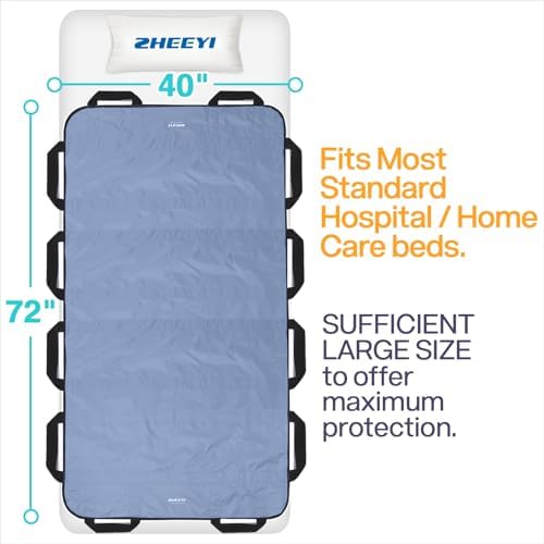 Multipurpose 72" x 40" Positioning Bed Pad with Reinforced Handles - Reusable & Washable Transfer Sheet for Turning, Lifting & Repositioning - Double-Sided Nylon Fabric, Blue Gray