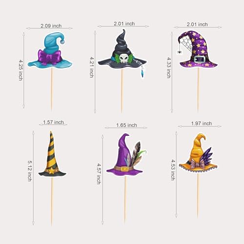 24Pcs Witch Hat Cupcake Toppers Halloween Party Decorations Halloween Witch Hat Theme Cupcake Decorations for Birthday Party Baby Shower Supplies