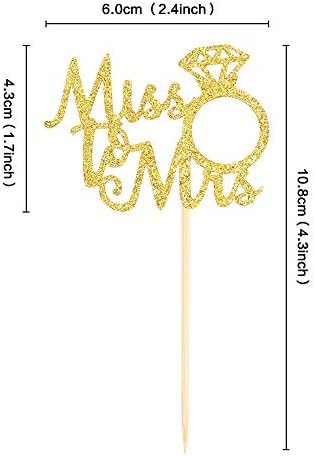 Ercadio 24 Pack Gold Miss to Mrs Cupcake Toppers Ring Cupcake Picks Decorations for Bridal Shower Wedding Engagement Anniversary Party