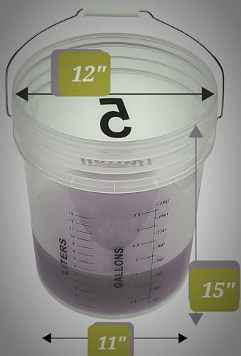 5 Gallon Graduated Bucket Pail Food Grade Heat Resistant (HDPE) Liters Quarts Measuring Mixing Container BPA Free Storage PolyEthylene Alloy Handle Premium Quality FDA Compliant