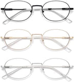 AMOMOMA Oval Round Reading Glasses for Women Cute Stylish Blue Light Blocking Readers Metal AM6210