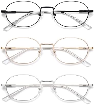 AMOMOMA Oval Round Reading Glasses for Women Cute Stylish Blue Light Blocking Readers Metal AM6210