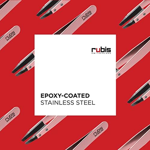 Rubis Classic Techno Stainless Steel Tweezers for Precise Eyebrows and Hair Removal Slanted Polymer Tips, 1KS108, Pink,Rubis Switzerland Swiss Made World Renowned Precision