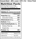 Amazon Grocery, Ground Beef, 80% Lean/20% Fat, 3 lb (Pack of 3)